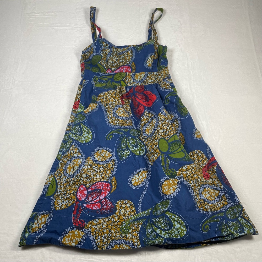 Anthropologie Made in Rwanda Ikinimbe Dress Size 4 Rare Blue Boho Floral Artisan - Picture 5 of 8